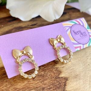 NEW 18K Gold Filled Bow With CZ Stones Stud Earrings
